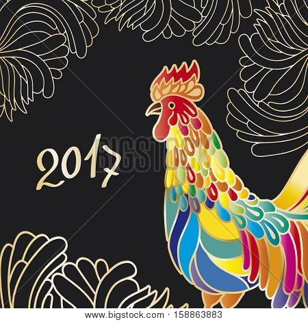 Rooster chicken cock. Vector illustration. Can be used as a greeting card for the year of rooster.