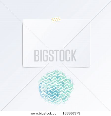 Sheet of paper folded in half. Mock up template isolated on white. Watercolor splash on white background.