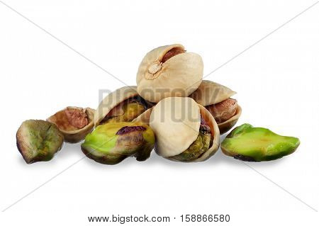 Close-up image of pistachios studio isolated on white background