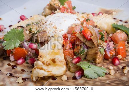 Midle east salad with mushrooms and pomegranate
