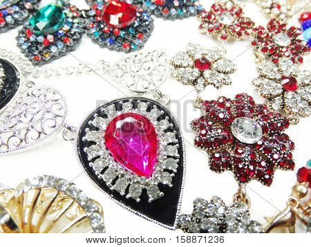 jewelry as fashion background necklace with bright crystals set