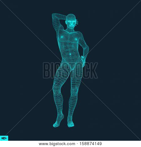 Man Stands on his Feet. Man Thinks about Something. Polygonal Design. Human Body Model. 3D Vector Illustration.