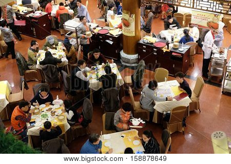 BEIJING - FEBRUARY 22: The original Quanjude restaurant building at the Qianmen street in Beijing, China, February 22, 2016.