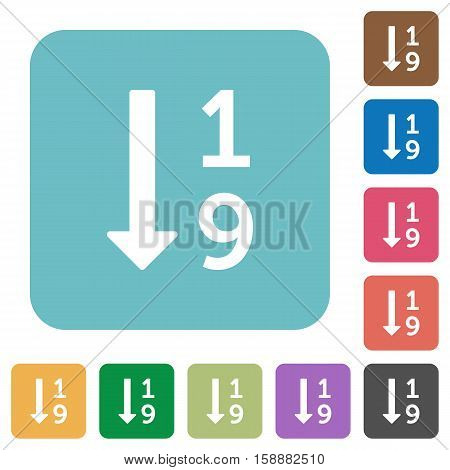 Ascending numbered list flat icons on simple color square background.