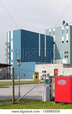 Haderslev, Denmark - May 29, 2016: Du Pont factory. DuPont is one of America's most innovative companies and it is an American chemical company.