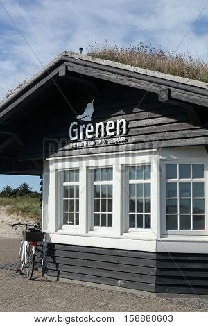 Wooden house at the tip of Grenen, the northmost point of Denmark