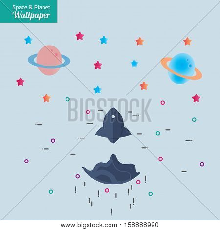 Colorfull Space landscape vector illustration background. space rocket, star and planet for kid