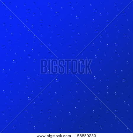 Clear water drops or rain on blue background.