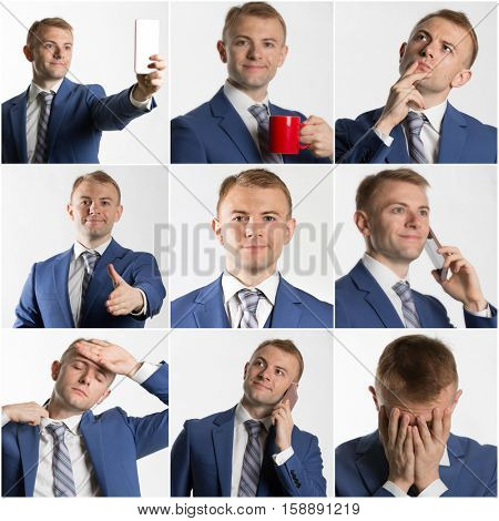 Collage of various business man poses and expressions