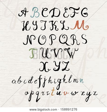 Handwritten brush style calligraphy font. Vector type.