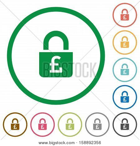 Locked Pounds flat color icons in round outlines