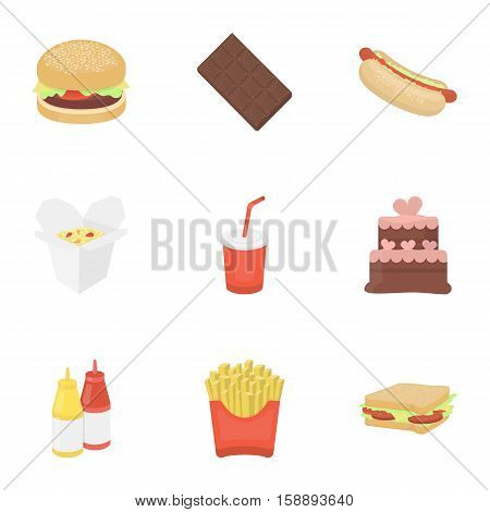 Fast food set icons in cartoon style. Big collection of fast food vector symbol stock