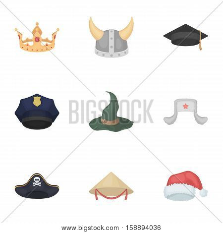 Hats set icons in cartoon style. Big collection of hats vector symbol stock