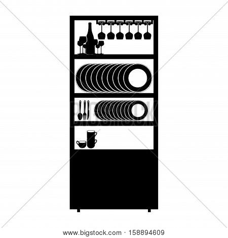 monochrome cupboard with items of kitchen vector illustration