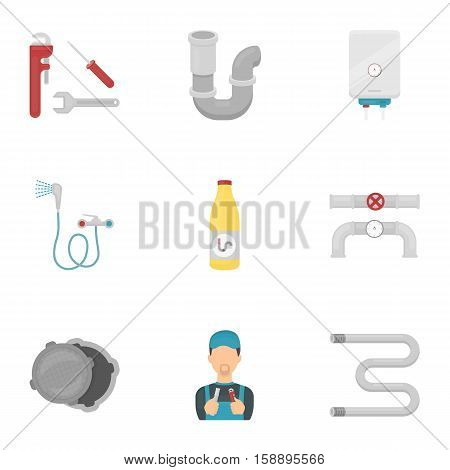 Plumbing set icons in cartoon style. Big collection of plumbing vector symbol stock