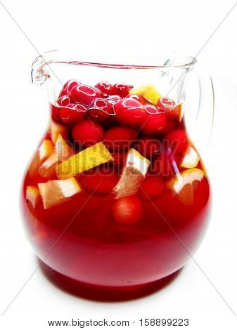fruit cruchon cocktail punch in jug with ice and fruit