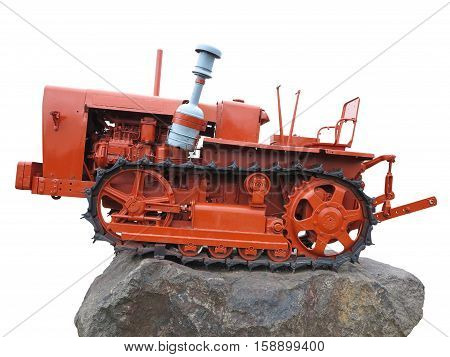 Abstract Red Old Tractor Isolated Over White