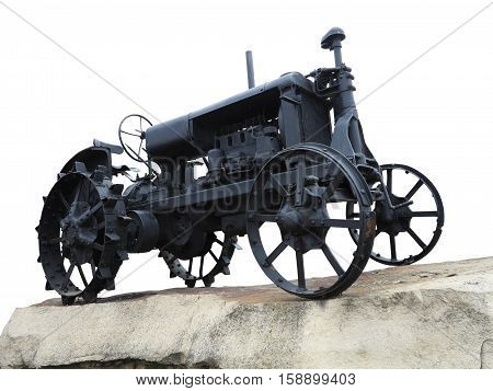 Abstract Black Old Tractor Isolated Over White
