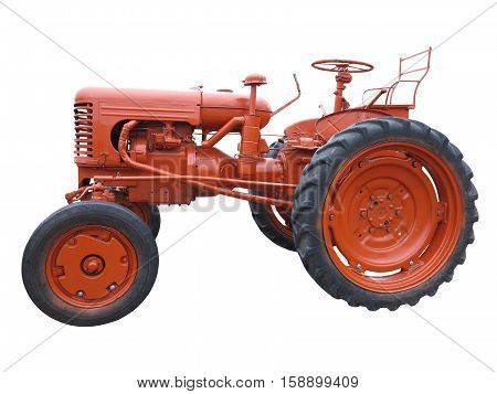 Abstract Red Old Tractor Isolated Over White