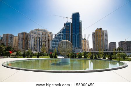 Beautiful fountain in pablic park  in Baku. The Republic of Azerbaijan