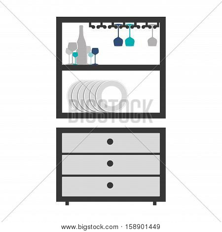 gray scale medium cupboard with items of kitchen vector illustration
