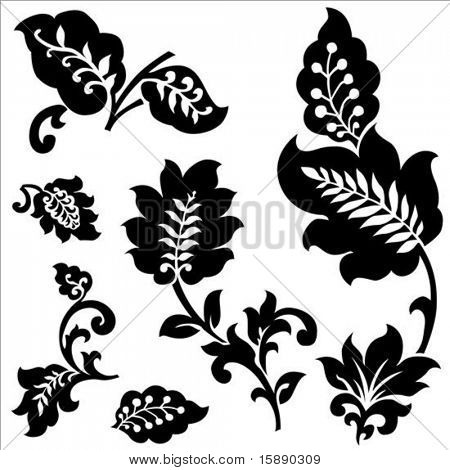 Vector set of flower ornaments. Easy to change colors.