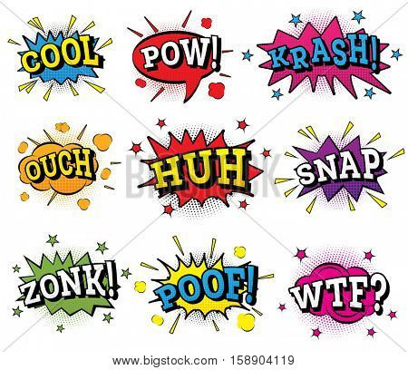 Set of Comic Text in Pop Art Style. Vector Illustration.