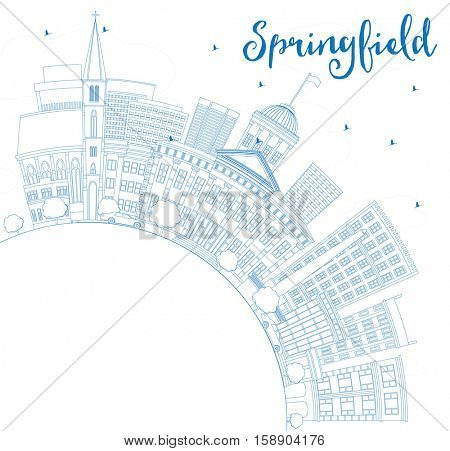 Outline Springfield Skyline with Blue Buildings and Copy Space. Vector Illustration. Business Travel and Tourism Concept. Image for Presentation Banner Placard and Web Site.
