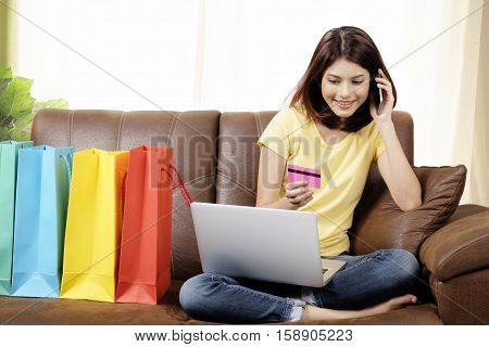 Shopping Online And Delivery Product At Home Concept.