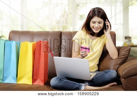 Shopping Online And Delivery Product At Home Concept.