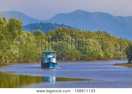 boat in ranong river southern of thailand