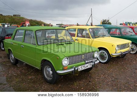 SAINT PETERSBURG, RUSSIA - SEPTEMBER 04, 2016: Two Soviet car VAZ-2101 