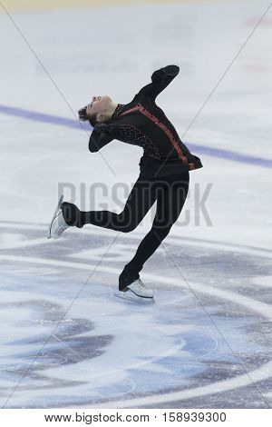 Minsk Belarus -November 19 2016: Unidentified Female Figure Skater performs Ladies Free Skating Program at Ice Star International Figure Skating competition in November 19 2016 in Minsk Republic of Belarus