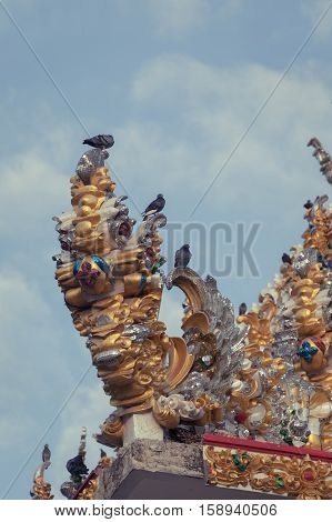 Beautiful Gold Naka statues in temple thailand Vintage effect