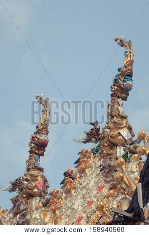 Beautiful Gold Naka statues in temple thailand