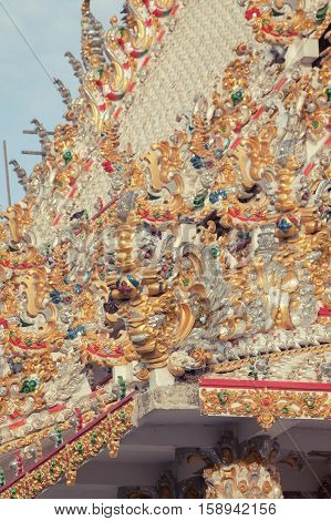 Beautiful Gold Naka statues in temple thailand Vintage effect