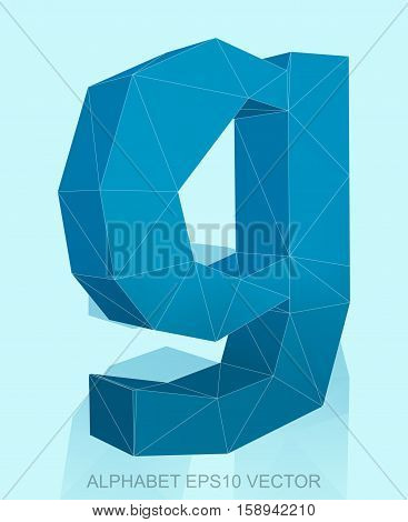 Abstract Blue 3D polygonal lowercase letter G with reflection. Low poly alphabet collection. EPS 10 vector illustration.