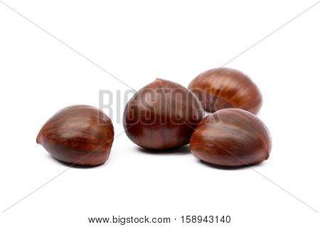 Fresh brown chestnuts isolated on white background