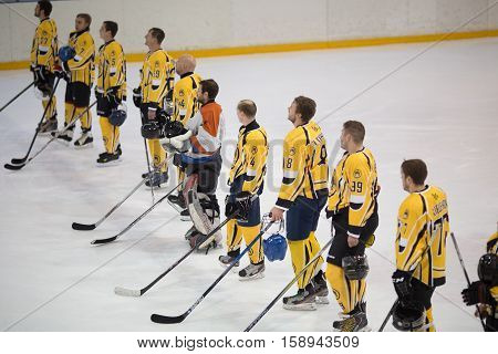 Moscow, Russia - November, 26, 2016, Hockey match between amateur teams New Jersey 53 and PROHockey