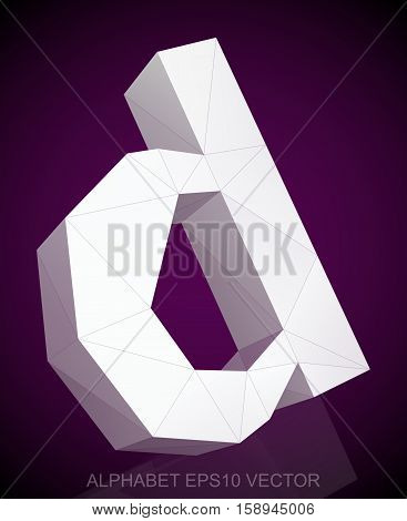 Abstract White 3D polygonal lowercase letter D with reflection. Low poly alphabet collection. EPS 10 vector illustration.