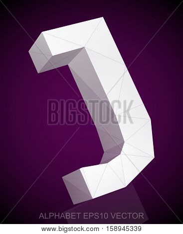 Abstract White 3D polygonal uppercase letter J with reflection. Low poly alphabet collection. EPS 10 vector illustration.