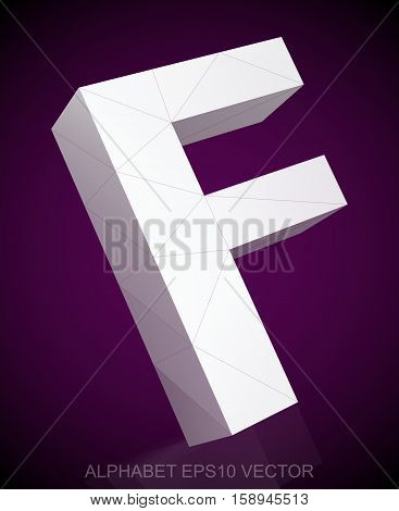 Abstract White 3D polygonal uppercase letter F with reflection. Low poly alphabet collection. EPS 10 vector illustration.