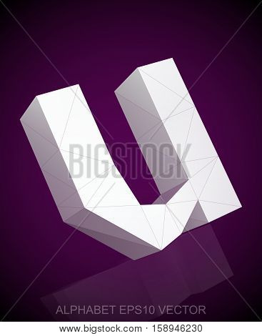 Abstract White 3D polygonal lowercase letter U with reflection. Low poly alphabet collection. EPS 10 vector illustration.