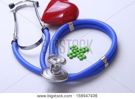 Red Heart And A Stethoscope On Desc