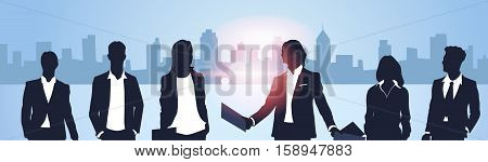 Business People Group Silhouette Meeting Speak Discussion Communication Concept Vector Illustration