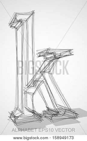 Abstract illustration of a Ink sketched lowercase letter K with Transparent Shadow. Hand drawn 3D K for your design. EPS 10 vector illustration.
