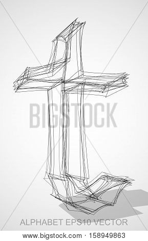 Abstract illustration of a Ink sketched lowercase letter T with Transparent Shadow. Hand drawn 3D T for your design. EPS 10 vector illustration.