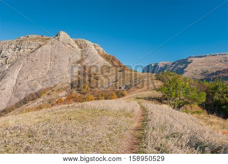 Path to Bald Ivan mountain at autumn season Crimean peninsula