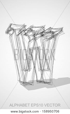 Abstract illustration of a Ink sketched lowercase letter W with Transparent Shadow. Hand drawn 3D W for your design. EPS 10 vector illustration.