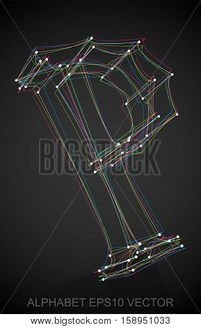Abstract illustration of a Multicolor sketched uppercase letter P with Reflection. Hand drawn 3D P for your design. EPS 10 vector illustration.
